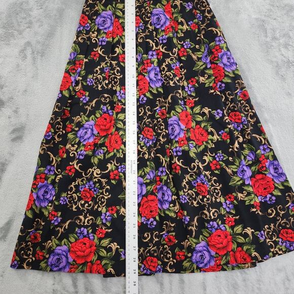 Vintage 80s Koret Floral Filagree Top Pleated Skirt Set Size 14 Black Red Purple - Picture 14 of 15